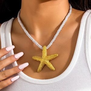 🌟 Big Starfish Star Pendant Choker Rope Necklace